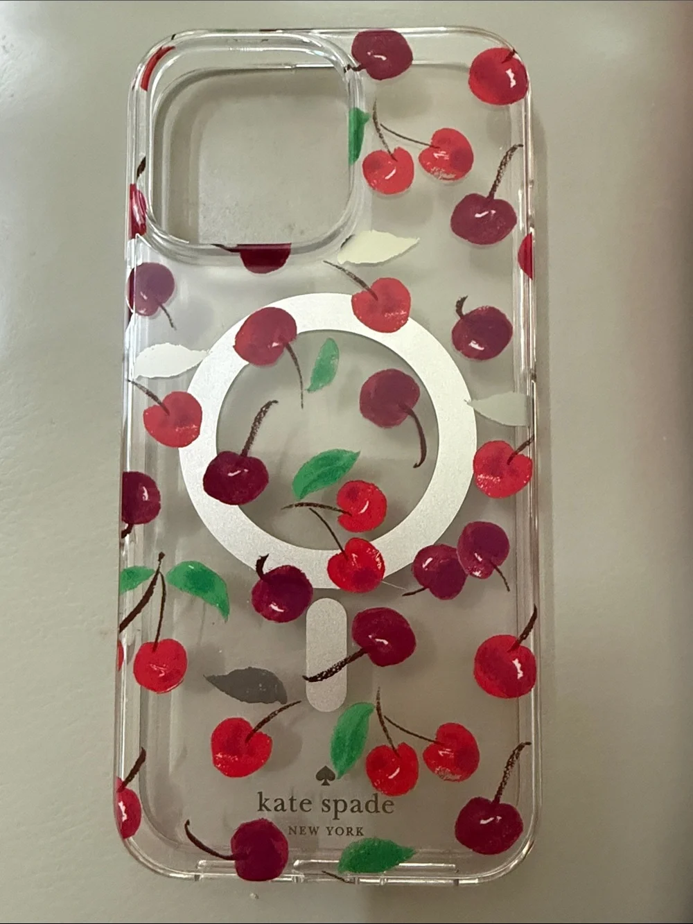 kate spade Clear Cherry Print MagSafe iPhone Case - Red, Green